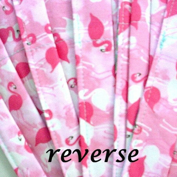 5 FLAMINGO MASKS HANDMADE 100% COTTON REVERSIBLE PLEATED LINED w EAR LOOPS AQUA - Picture 2 of 2